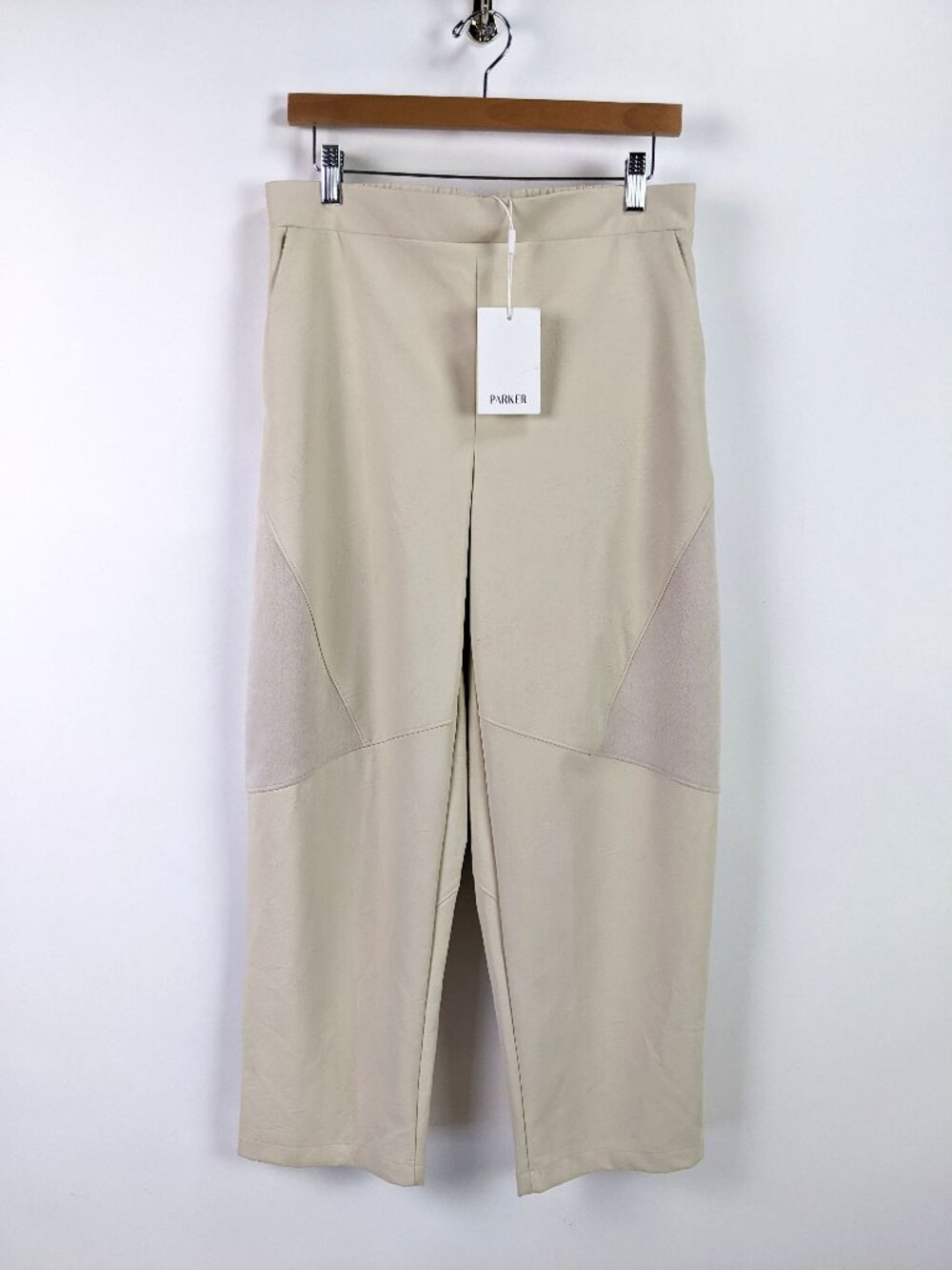Parker Womens Ivory Vegan Faux Leather High Rise Barrel Leg Pant Relaxed Size M